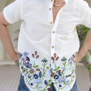 Luxury Ethnic Onam Blue Embroidery Sailor Shirt
