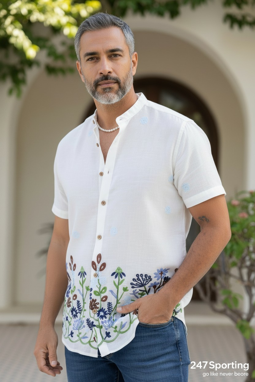 Luxury Ethnic Onam Blue Embroidery Sailor Shirt